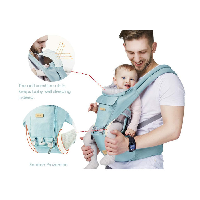 Ергономічна дитяча коляска з сидінням на стегнах, регульована на 360 градусів, мяка та дихаюча, може використовуватися цілий рік,