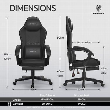 Ігрове крісло Dowinx з RGB-підсвічуванням, світлодіодне ігрове крісло з підставкою для ніг для дорослих, ергономічне ігрове крісло з масажною поперековою опорою, крісло для відеоігор зі штучної шкіри чорного кольору