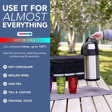 Термокавник для кави 3-літровий з нержавіючої сталі Airpot з помпою. Двостінний ізоляційний, герметичний кавник для кави та чаю з поворотною основою на 360, ручкою для перенесення, запобіжним замком, знімний.