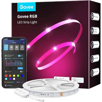 Світлодіодна стрічка Govee Розумна світлодіодна стрічка RGB WiFi, смуга для струнних світильників Додаток Керування Wi-Fi за допомогою Alexa та Google Assistant, синхронізація музики Зміна кольору Прикраса своїми руками для спальні, кухні, вітальні (10M)