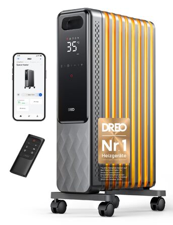 Енергозберігаючий масляний радіатор Dreo 2000 Вт, портативний електричний обігрівач з 9 ребрами, пульт дистанційного керування, 3 налаштування нагріву, 4 режими, 24-годинний таймер, захист від перегріву та перекидання, електричний радіатор з термостатом, 