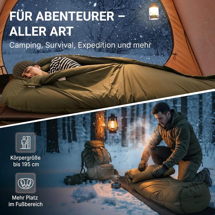 Спальник з підігрівом EXPLORER Protector 220 (3-етапний підігрів) XXL Зимовий спальник 220x80 см Надзвичайно теплий до -32,9C (450 г/м) BW Military Bivouac оливково-зелений для кемпінгу, риболовлі та виживання