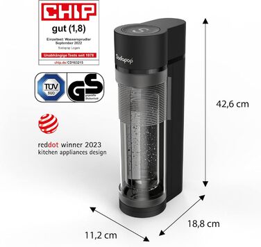 Стартовий набір Sodapop Sodapop Maker Logan з циліндром CO і 3 шт. скляною пляшкою, чорний матовий, висота 42,6 см