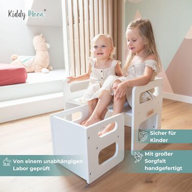 Дитячий стіл та стілець KiddyMoon із закругленими безпечними краями, Меблі для дитячої кімнати, Сірий. Стіл 644x44 см / Стілець 30x30x30 см, Сірий