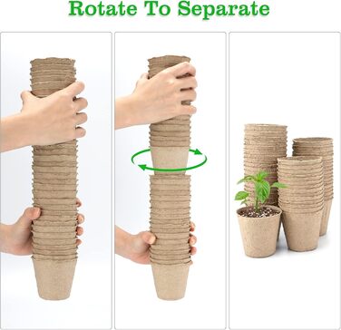 Горщики для насіння біологічно розкладаються 6 см, маленькі горщики для насіння з паперової маси круглі, для розсади, насіння, жив