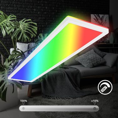 Стеля LED-світильник BRILONER 98 см з непрямим підсвічуванням, RGBW кольорове світло, пульт ДК, панельна лампа для вітальні та кухні, 98x20x3 см, білий