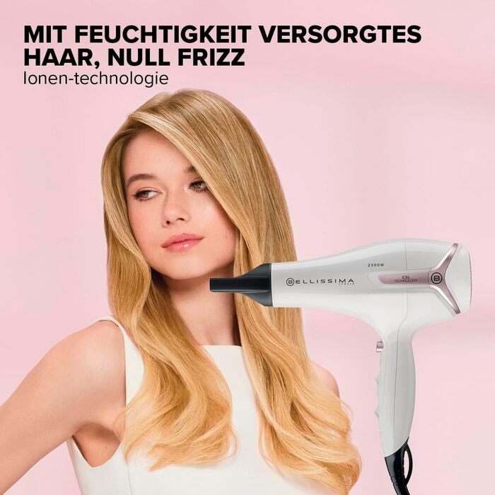 Фен для волосся Bellissima K9 2600 Light 2300 Вт швидке висушування, іонна технологія проти розпушування, набір з дифузором, щіткою, концентратором, затискачами та сумкою