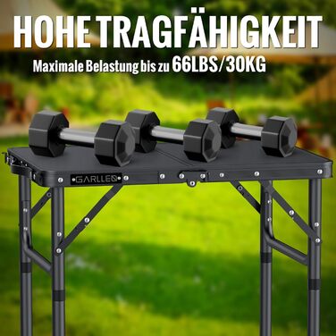 Складаний кемпінговий стіл GARLLEN, 58x40 см та 3 регульовані висоти (26/48/70 см), портативний бічний столик, стіл для барбекю, садовий стіл, стіл для пікніка для кемпінгу, пікніків та використання в саду (чорний) Чорний 58 x 40 x 26/48/70 см