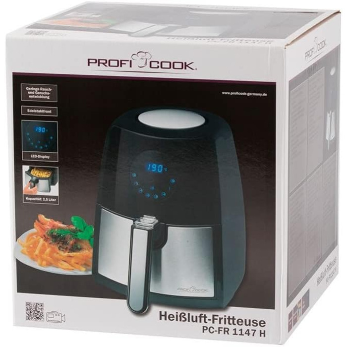Фритюрниця ProfiCook Без масла та жиру 7 програм смаження Програма зі змінним часом Температурна програма Ємність 2,5 л, світлодіодний дисплей знімний контейнер PC-FR 1147 H Black - знята з виробництва модель