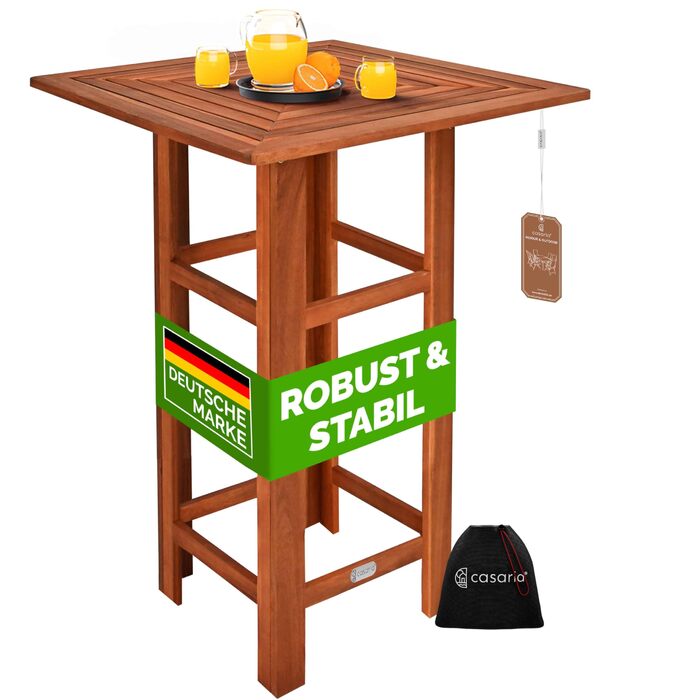 Дерев&39яний стіл Casaria, висота 110 см, 75 x 75 см, прямокутний, масив дерева, рустикальний, для приміщень/вулиці, бістро-стіл, пивний стіл, садовий стіл, стіл для вечірок, барний стіл