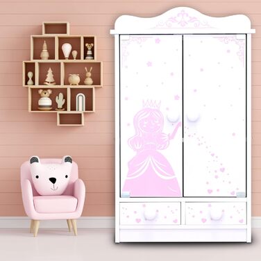 Дитяча шафа habeig XXL, висота 52 см, настінна шафа, підвісна шафа, біла, 2 двері, шафа для ляльок (рожевий/білий 833)