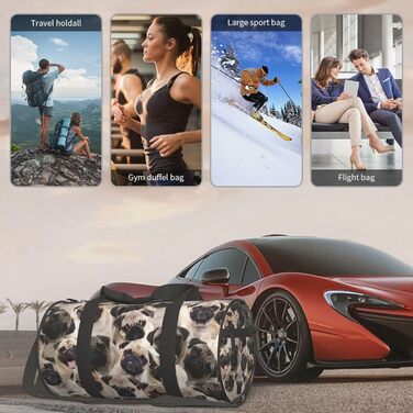 Дорожня сумка Париж, кругла, великої місткості, легка та міцна, ідеальний подарунок для походів, відпустки, ділових поїздок та іншого, з милим зображенням мопса, універсальний розмір