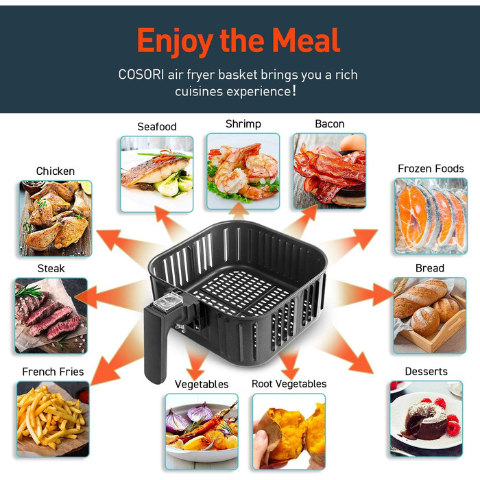 Змінний кошик для фритюрниці COSORI для фритюрниці 5.5 л (CP-158 і CO-158), кошик з антипригарним покриттям, який можна мити в посудомийній машині, без PFOA, чорний