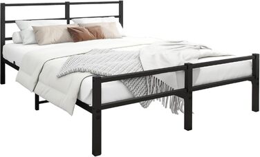 Металеве ліжко 140x200 см з каркасом ліжка з узголів&39ям та узніжжям, ліжко для дорослих, гостьове ліжко, двоспальне ліжко, чорне 140 x 200 см