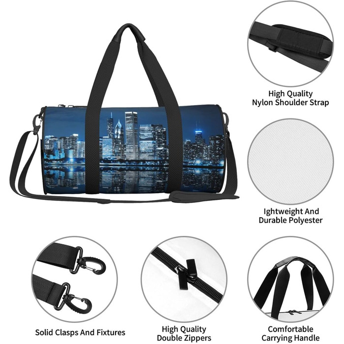 Спортивна сумка для подорожей, стильна міська сумка з нічним малюнком, сумка на нічліг, чорна, універсальний розмір