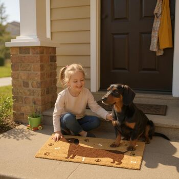 Килимок для дверей MIJOMA Такса 70x30 см, килимок для дверей з кокосового волокна з нековзною ПВХ-основою, брудозатримуючий вхідний килимок з мотивом собаки, який можна прати, для використання всередині та зовні приміщень
