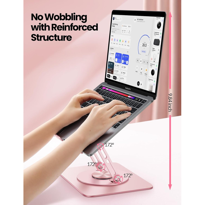 Підставка для ноутбука VAYDEER з регульованою висотою та поворотною базою на 360 та складною конструкцією ергономічний тримач для ноутбука на стіл, сумісний з MacBook, Dell, HP та іншими ноутбуками з діагоналлю 1017,3 дюйми