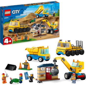 Конструктор LEGO City 60391, Будівельні машини та кран з кулею для знесення, 235 деталей