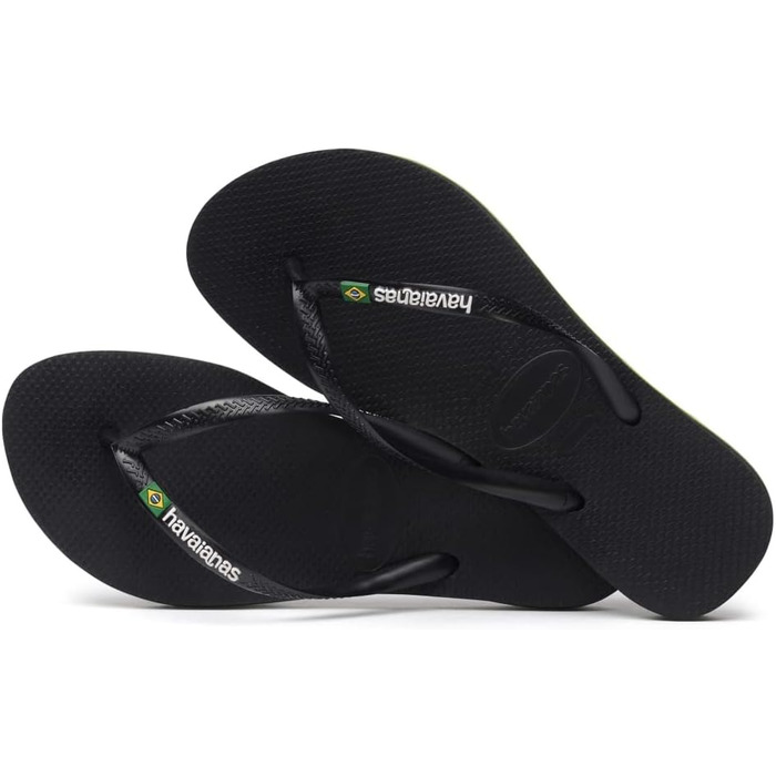 Тонкі шльопанці з логотипом Brasil, зручні, міцні та легкі жіночі шльопанці, присвячені Бразилії, прапор на ремінцях та підошві, чорні, розмір 39/40 EU