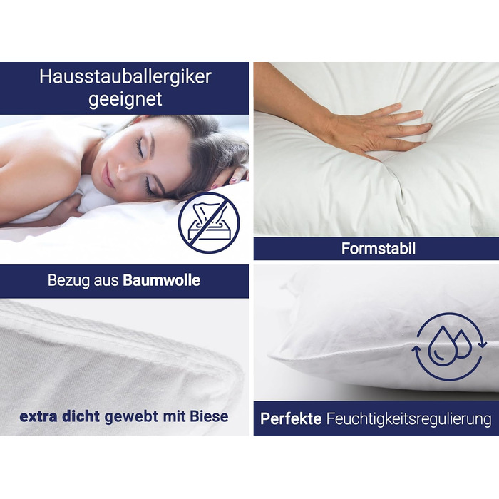 Пухова подушка ZOLLNER - Виготовлено в Німеччині - Наповнювач 100 пір&39я - Чохол з високоякісної бавовни - Можна прати при температурі до 60C - 70x90 см - Готельна якість 70 x 90 см Білий