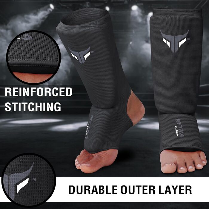 Дитячі щитки для кікбоксингу, легкі щитки для гомілок, розтяжні м&39які тренувальні щитки для муай-тай та ММА, дитячі розмір XXS, чорні (2 шт.)