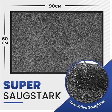 Килимок для дверей Mibao для приміщень та вулиці, 61 x 91 см, чорний/сірий, міцний, миється, нековзний брудозатримуючий килимок для вхідних зон, килимок з натуральною каучуковою підкладкою, чорний/сірий, 60 x 90 см (прямокутний)