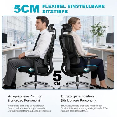 Ергономічне офісне крісло з 8D-регульованою поперековою опорою Переможець ергономічного тесту Підлокітники 4DMagic Офісне крісло з опорою 200 кг Офісне крісло з 3-етапним механізмом блокування та сертифікованою EN12520 спинкою з пінопластовою м&39якою під