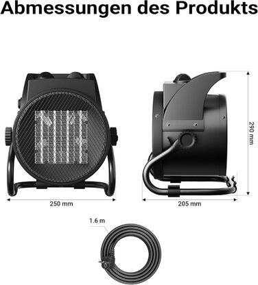 Керамічний обігрівач Wiltec потужністю 3 кВт, 3000 Вт з термостатом, вентилятор площею 40 м, 3 рівні потужності