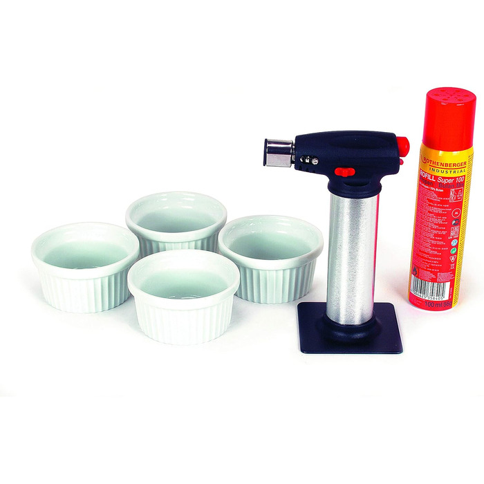 Пальник ROTHENBERGER Industrial - Crme Brle Gourmet, включаючи 2 запасні газові насадки Пальник Бунзена Кухонний пальник Паяльний пальник Робоча температура 450 Великий газовий балон з 2 газовими насадками