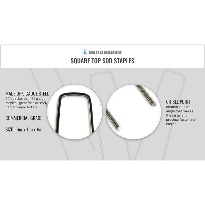 Скоби Sandbaggy 9 Gauge для ландшафтного дизайну, ідеально підходять для твердих ґрунтів, на 20 товстіші за конкурентів, яким довіряють фермери та підрядники в США (200 скоб)