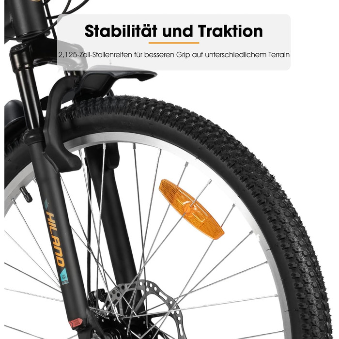 Гірський велосипед Hiland 26/27,5 дюймів, 18 швидкостей, чоловічий та жіночий, гірський велосипед з подвійними дисковими гальмами, 26-дюймовий гірський велосипед для дорослих з амортизаційною вилкою, гірський велосипед для чоловіків та жінок, помаранчевий
