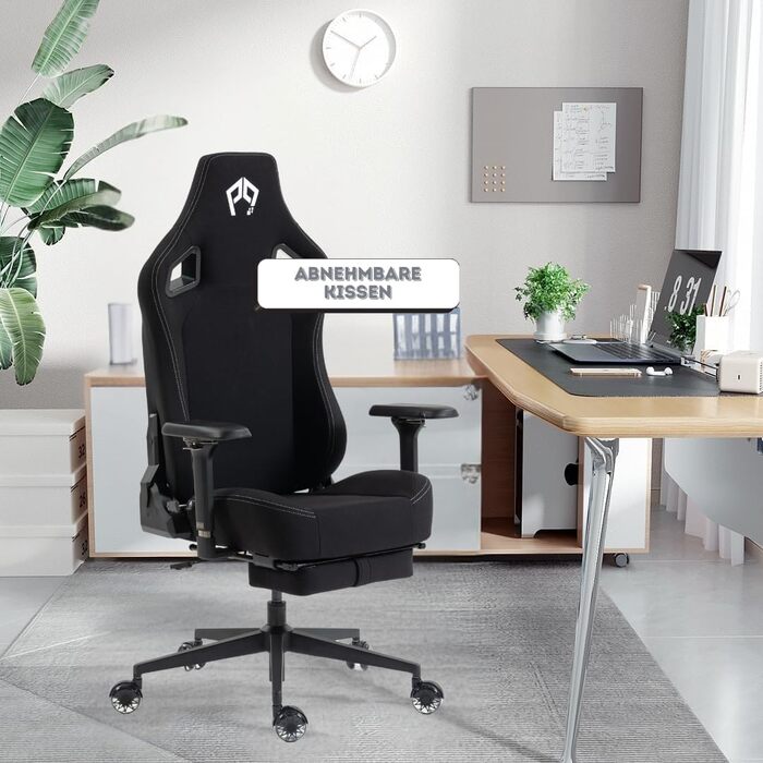 Ергономічне ігрове крісло PixelPilot з 4D підлокітниками, підставкою для ніг, опорою для голови та попереку, ігрове ПК-крісло широке сидіння Офісне крісло вантажопідйомність 150 кг (Orion, тканина) Тканина Orion