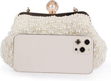 Жіноча перлова клатч-сумка для вечірок, весілля. Вечірня сумочка з кристалами та перловим ланцюжком, бежевий колір.