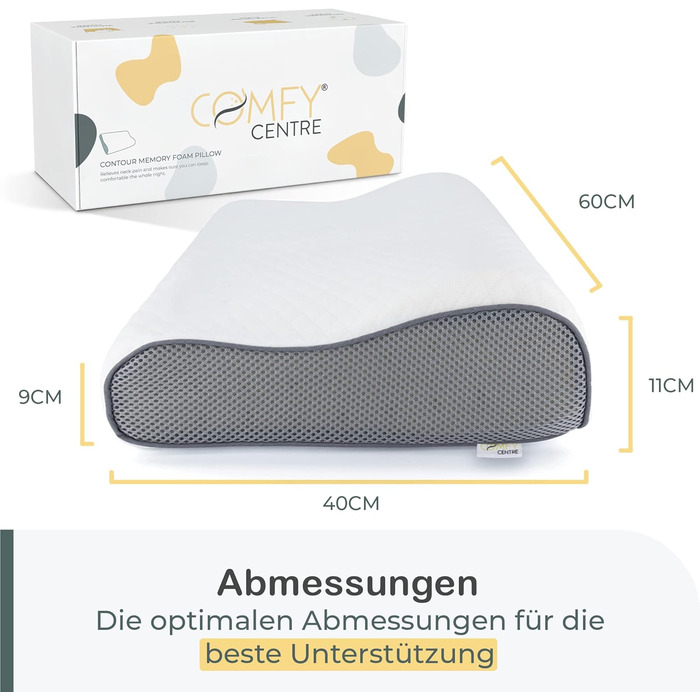 Ортопедична подушка для шиї COMFYCENTRE з піни з ефектом пам&39яті 40x60 см - Ергономічна подушка - Подушка для сну на боці - Подушка для підтримки шиї - Ідеально підходить для болю в шиї, мігрені та хропіння