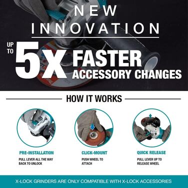 В Li-Ion LXT 125 мм безщіткова кутова шліфувальна машина X-Lock - акумулятори та зарядний пристрій не входять до комплекту постача