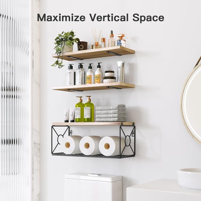 Настінна полиця Pipishell Floating Shelves, дерево павловнії, настінні полиці, дерев&39яні полиці, 3 , для спальні, ванної кімнати, вітальні, кухні, домашнього офісу, пральні, рустикальний стиль