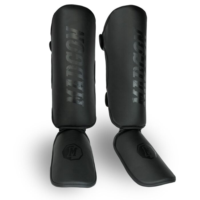 Щитки для гомілок MADGON з ідеальною посадкою та товстою підкладкою - Захист гомілок для бойових мистецтв, MMA, кікбоксингу, муай-тай Чорний/Чорний M