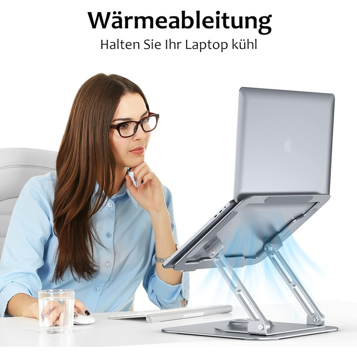 Стійка для ноутбука JOYEKY 360 складана, портативна, з алюмінію, регульована по висоті та ергономічна. Сумісна з MacBook, Dell, HP та іншими ноутбуками. Сріблястий колір, обертається на 360