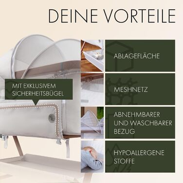 Дитяче ліжечко KUNU - Дитяче ліжечко для сну на боці з колесами для пружинного ліжка - Дитяче ліжечко на колесах 3-в-1 Дорожня колиска-колиска - Колиска з функцією гойдання та регулюванням висоти - Безпечне дорожнє ліжечко, включаючи дорожню сумку