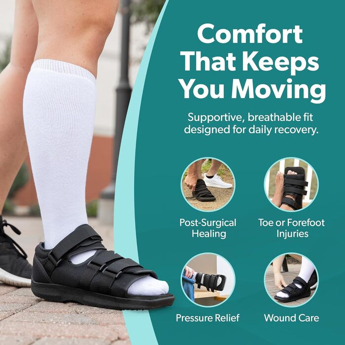 Післяопераційне взуття для переломів стоп або пальців Медичне/хірургічне гіпсове взуття, ортез для стресових переломів та ортопедичні сандалі з твердою підошвою (середній розмір - жіночий)