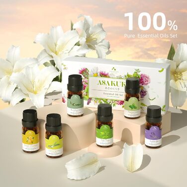 Аромадифузор ASAKUKI 300 мл з набором ефірних олій 6*10 мл, дифузор ефірних олій, ультразвуковий зволожувач повітря для домашнього офісу, 15-кольоровий світлодіод із 4 настройками таймера