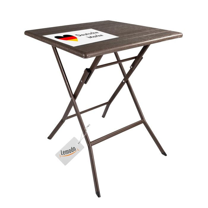 Розкладний стіл Lemodo з коричневою стільницею під дерево, балконний стіл 62 x 62 см (Д x Ш) Журнальний столик, вантажопідйомність до 40 кг, садовий стіл, міцний пластиковий стіл