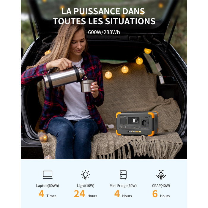 Портативна електростанція pecron E300LFP, сонячний генератор на LiFePO4 акумуляторі ємністю 288 Втгод, виходи CA 600 Вт, генератор живлення для подорожей/кемпінгу/відпочинку на природі/екстрених ситуацій