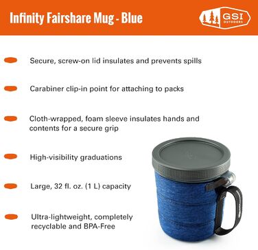 Чашка GSI Outdoors Infinity Fairshare Легка чашка без бісфенолу А для походів, кемпінгу та активного відпочинку