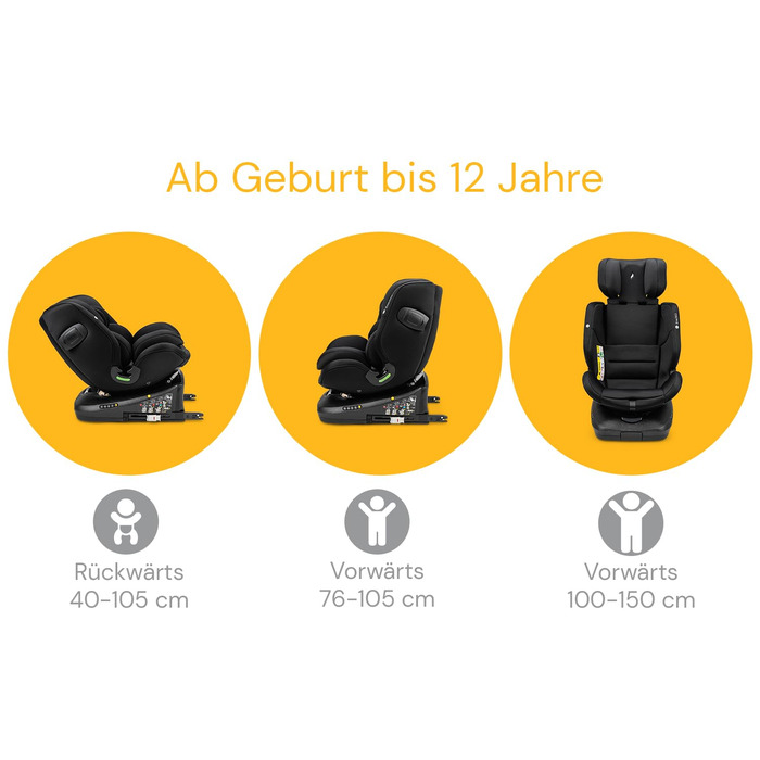 Поворотне дитяче автокрісло 40-150 см, реборд з Isofix, дитяче автокрісло - All Black, 360 i-Size
