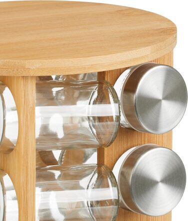 Карусель для спецій Relaxdays, 12 банок для спецій, підставка для спецій, що обертається на 360, ВxГ 21 x 21 см, бамбук, полиця для спецій, натуральний колір