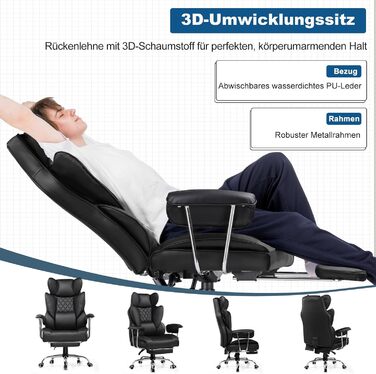 Ігрове крісло GTPLAYER, офісне крісло з пружинною опорою для попереку, широке офісне комп&39ютерне крісло з м&39якими підлокітниками та підставкою для ніг, що фіксуються назовні, 180 кг, чорний насичено-чорний