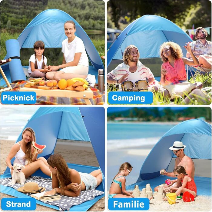 Розкладний пляжний навіс XXL із захистом від ультрафіолету 50, сонцезахисний навіс для 3-5 осіб, більший розкладний пляжний навіс 200x165x130 см, коричневий