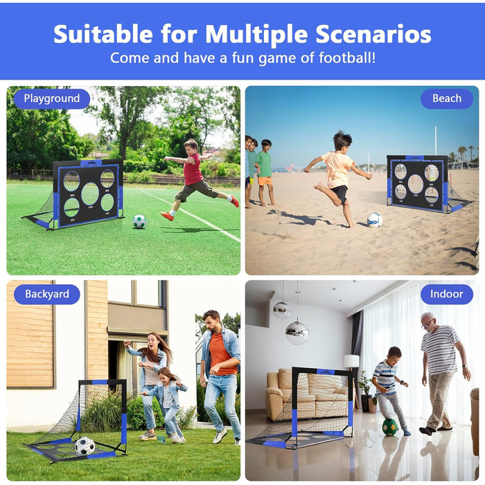 Футбольні ворота MoKo для саду, великі висувні ворота-сітка 150120 см з цільовою дошкою, портативне футбольне тренувальне обладнання для дітей, спортивні ігри на свіжому повітрі, чорний синій, 4*3 фути -