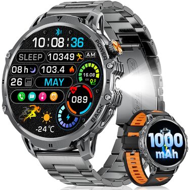 Розумний годинник LIGE Military для чоловіків - 1000 мАг/1,85 дюйма HD великий сенсорний екран/світлодіодна підсвітка, фітнес-годинник з понад 110 спортивними режимами, відстеження серцевого ритму/сну, 2 браслети, спортивний годинник для iOS/Android, мато